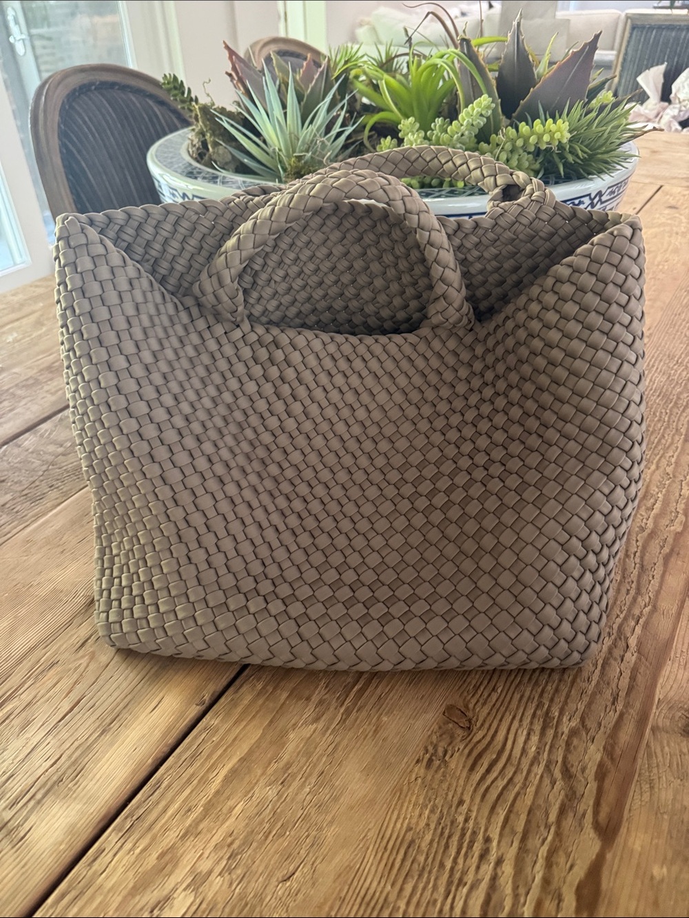 Naghedi Woven Tote Bag in Taupe - Elegant Everyday Carry